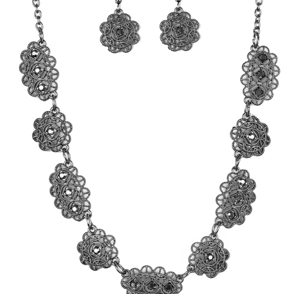 Gunmetal necklace with earrings